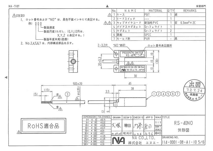 RS-40NO｜製品案内｜株式会社エヌエー 近接スイッチ、フロートスイッチ